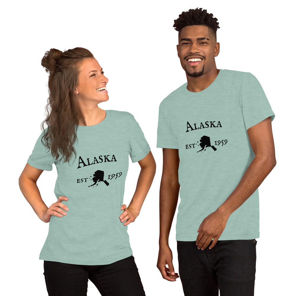 High-quality Alaska state tee with shoulder-to-shoulder taping.