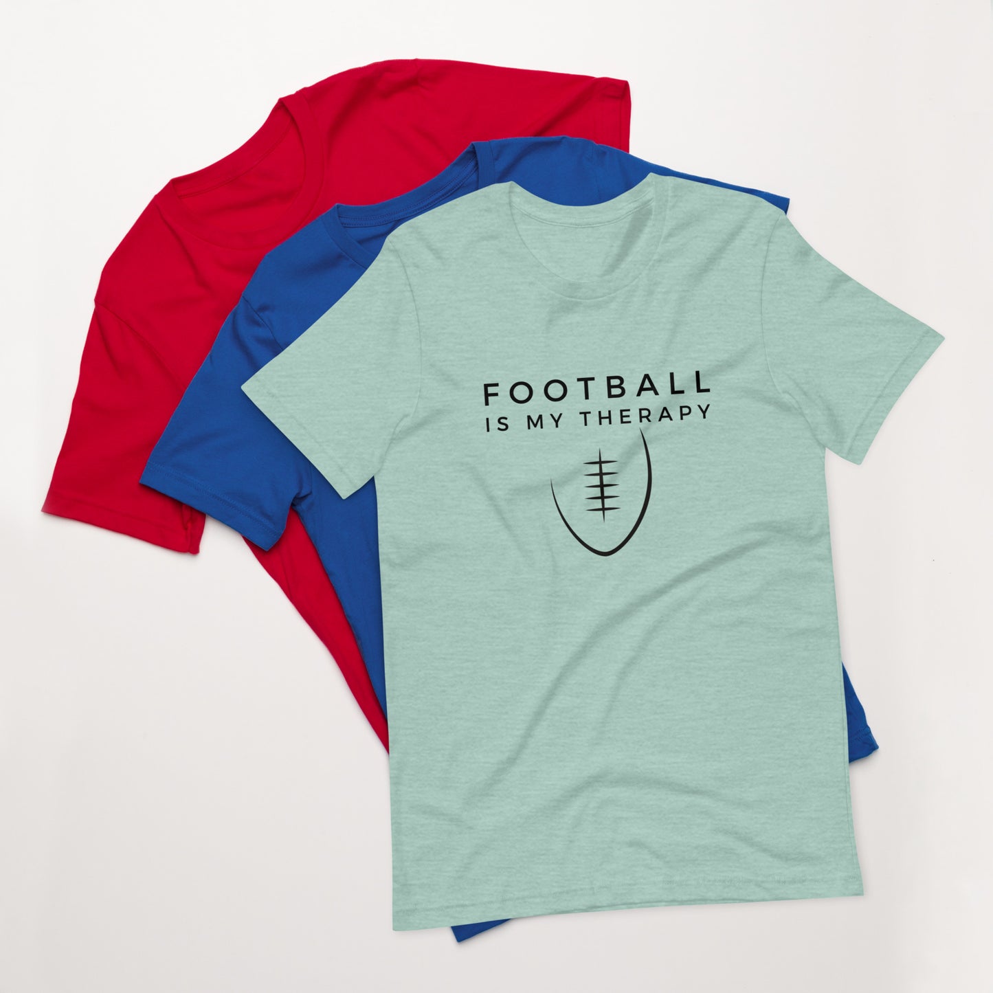 Football graphic t-shirt with therapy quote
