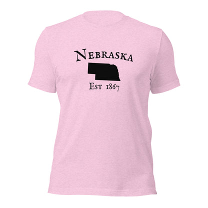 Nebraska state pride t-shirt with outline and date
