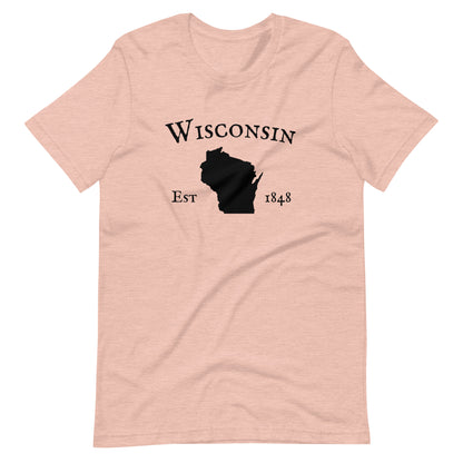 Bold Wisconsin outline t-shirt with "Est. 1848" text
