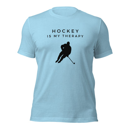 Pre-shrunk hockey t-shirt with therapy message
