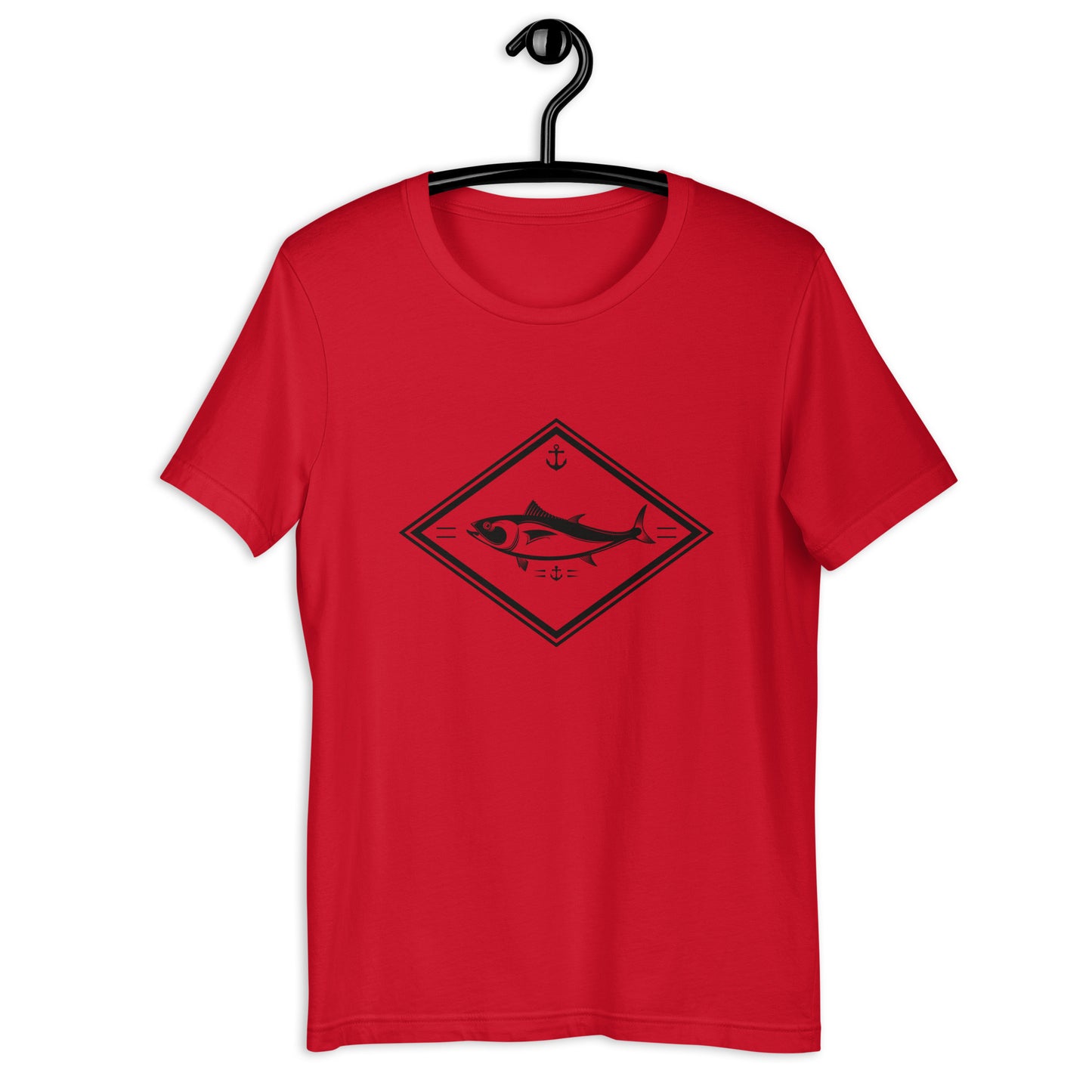 Fishing t-shirt with minimalistic fish design inside a diamond
