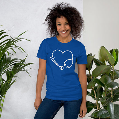 Heart-shaped stethoscope nurse t-shirt for everyday wear
