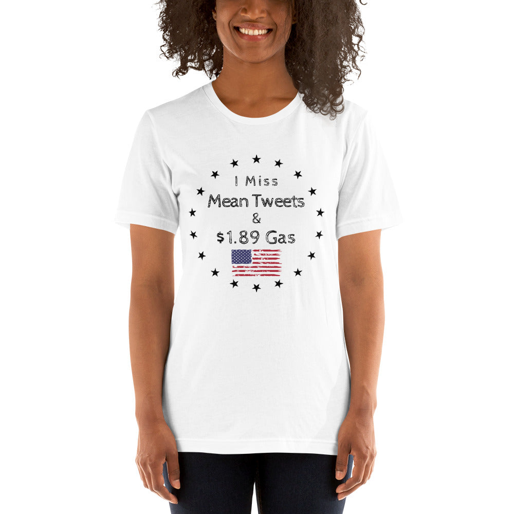 Pro-Trump t-shirt with bold text and distressed American flag graphic
