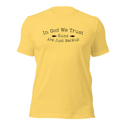 "In God We Trust, Guns Are Just Backup" T-Shirt - Weave Got Gifts - Unique Gifts You Won’t Find Anywhere Else!