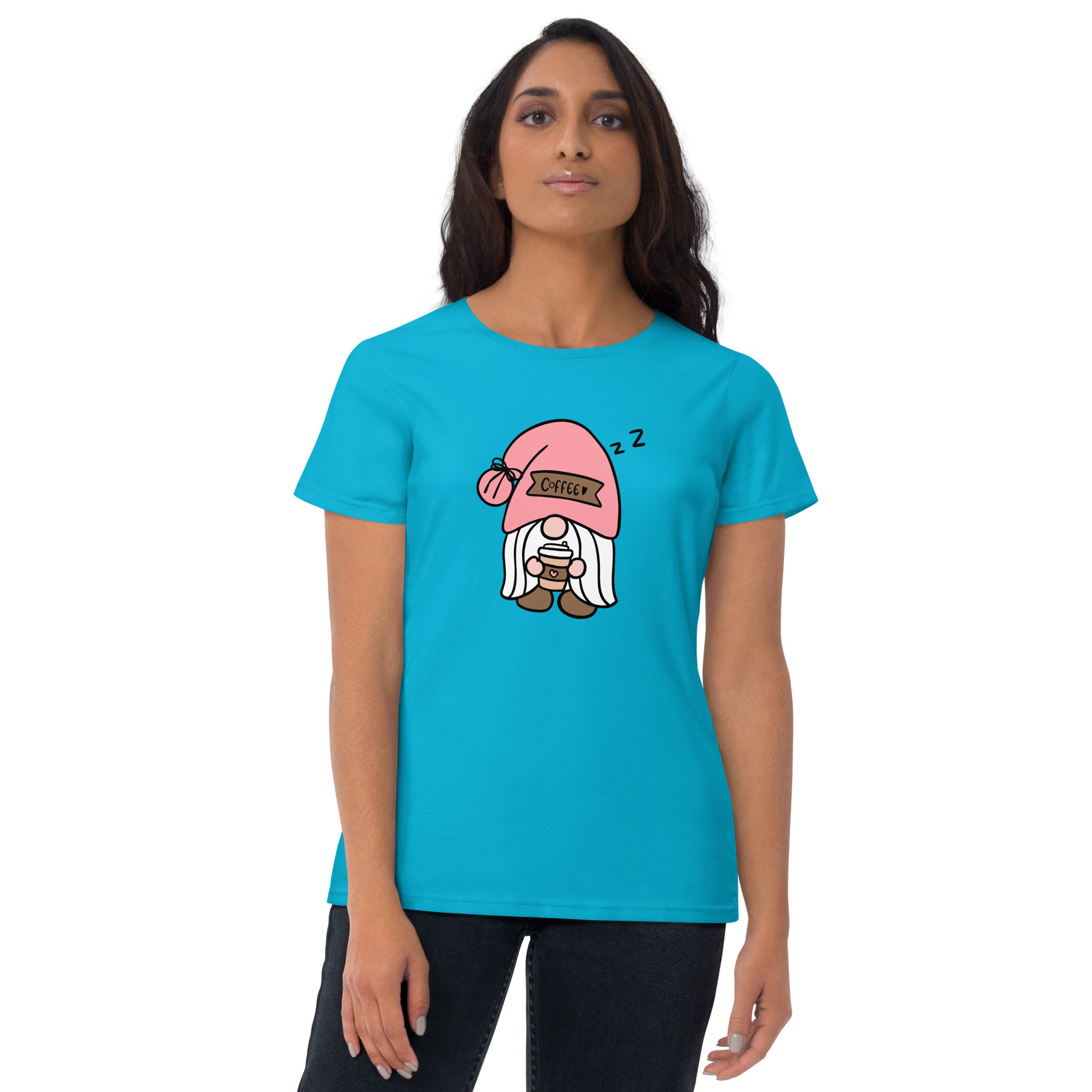 Women’s gnomies shirt with pink sleeping hat gnome
