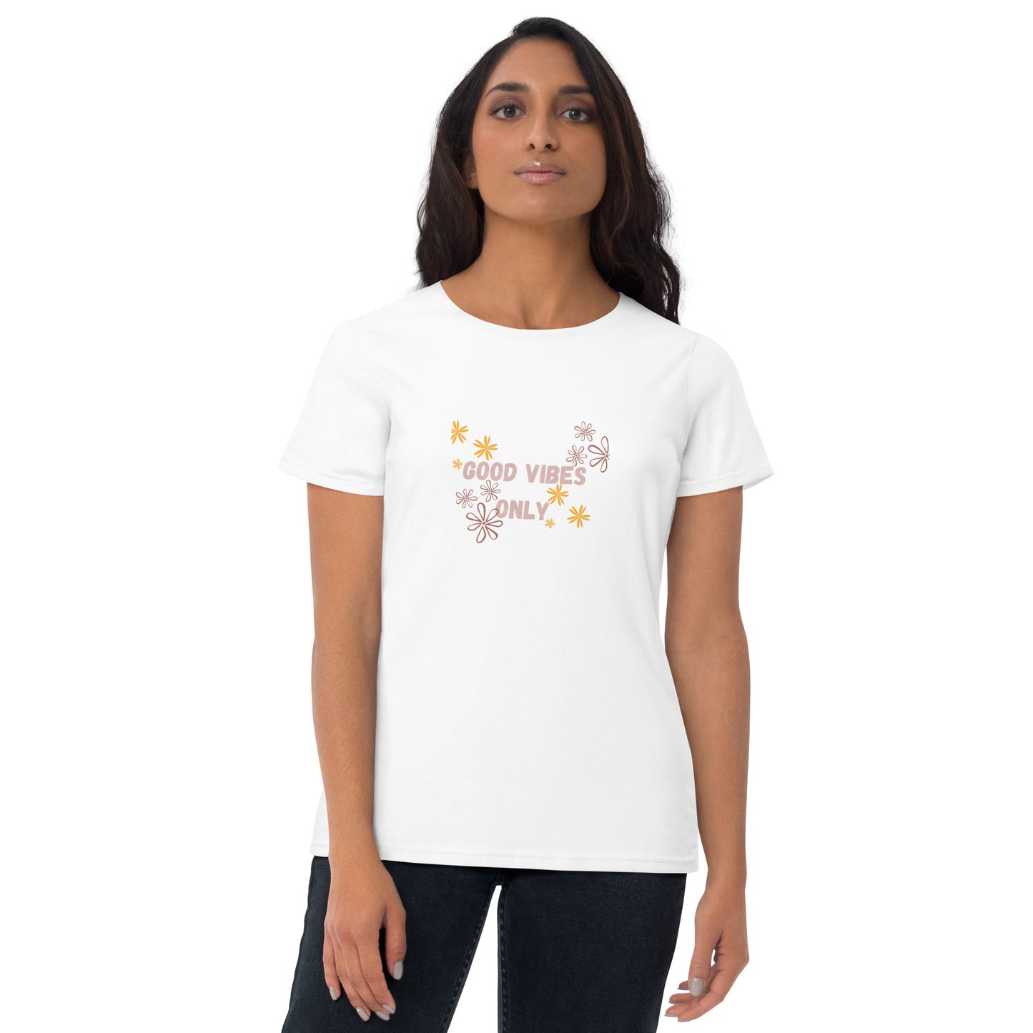 Good vibes shirt with modern font for women
