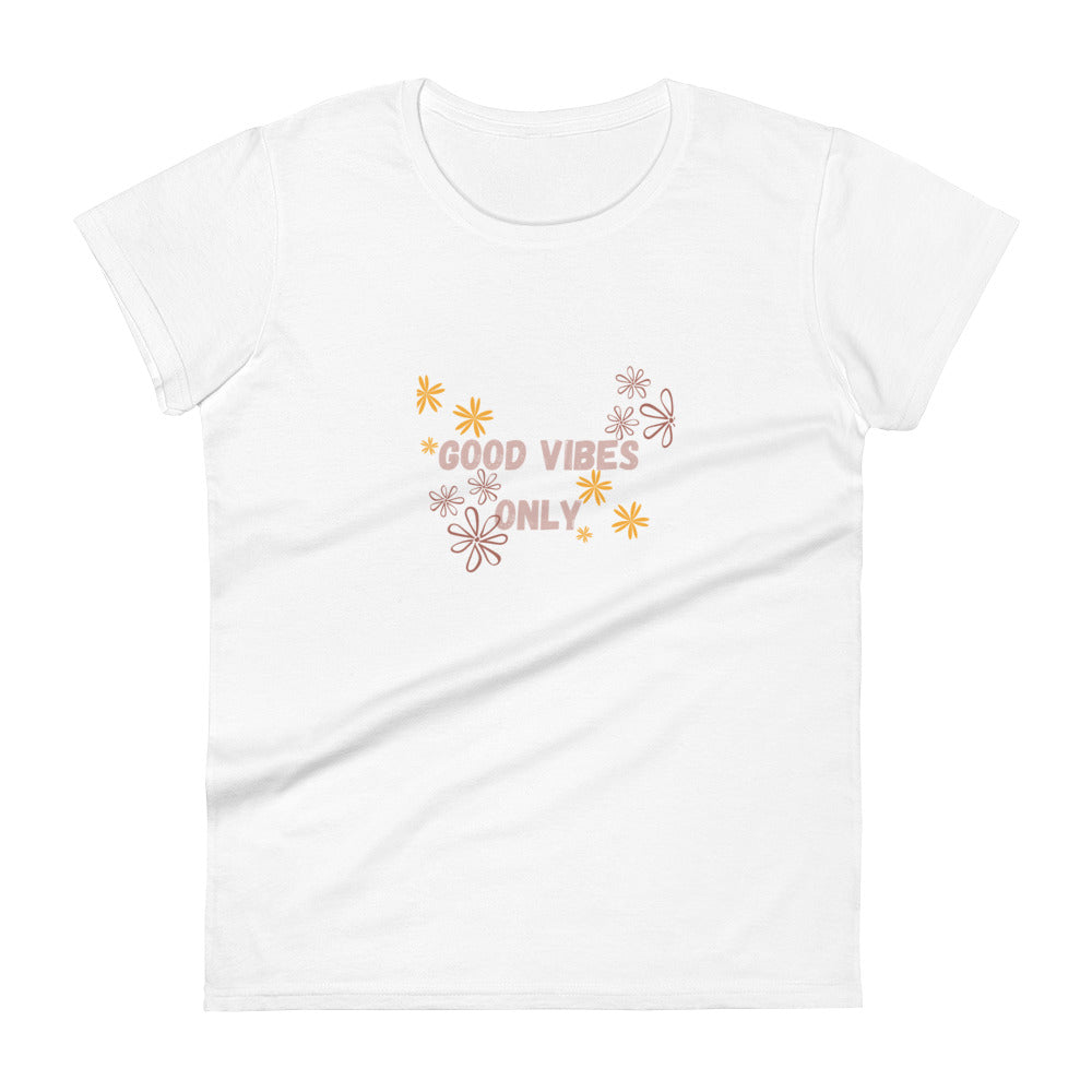 Floral Good Vibes Only t-shirt close-up